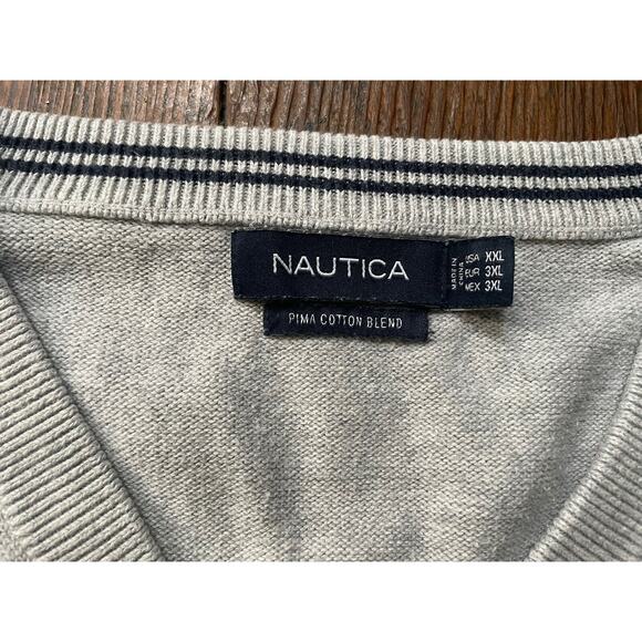 Classic Nautica Men's Size XXL V Neck Pullover Sweater Grey Cotton - Picture 4 of 6